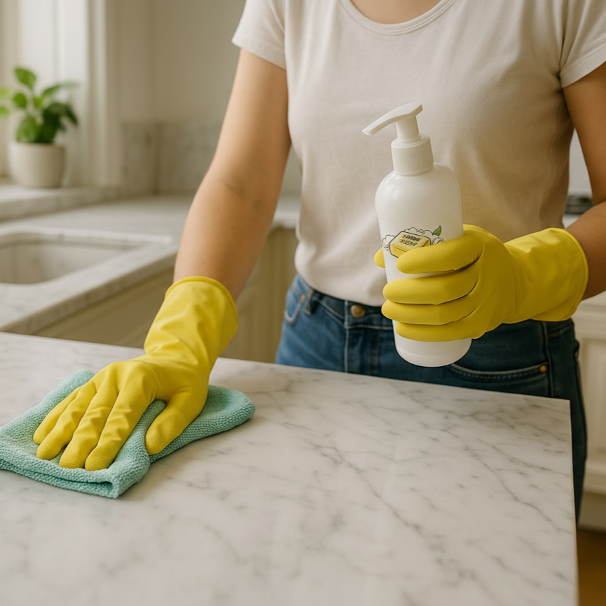 Nettoyage de plan de travail en marbre dans un appartement de luxe a Paris